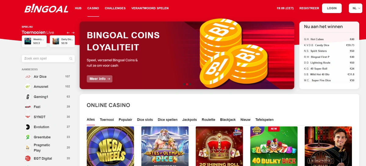 Bingoal casino online België homepage overzicht